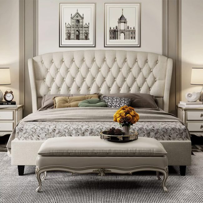 Shell Wingback Button Tufted Headboard