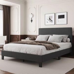 Simple Plan Linen Upholstered Headboard Bed