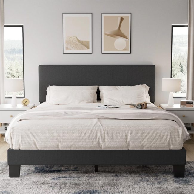 Simple Plan Linen Upholstered Headboard Bed