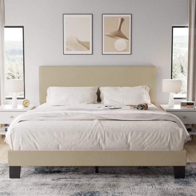 Simple Plan Linen Upholstered Headboard Bed