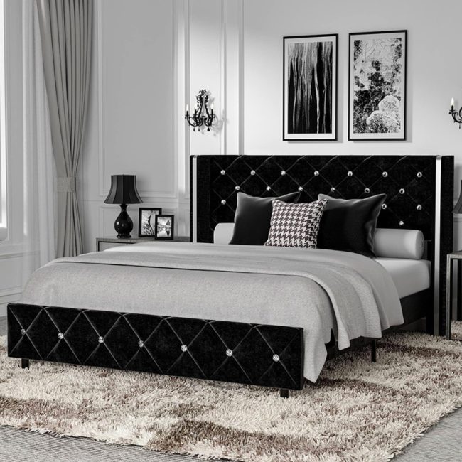 Stylish Diamond Tufted Headboard Bed