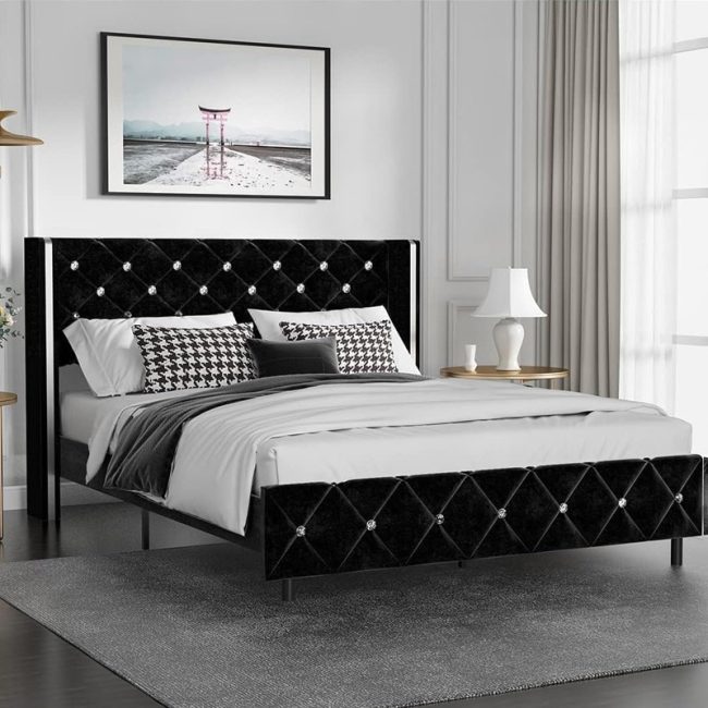 Stylish Diamond Tufted Headboard Bed