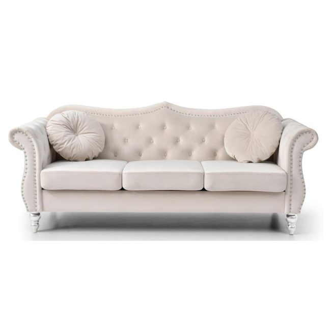 Transitional Look Velvet Tufted Sofa