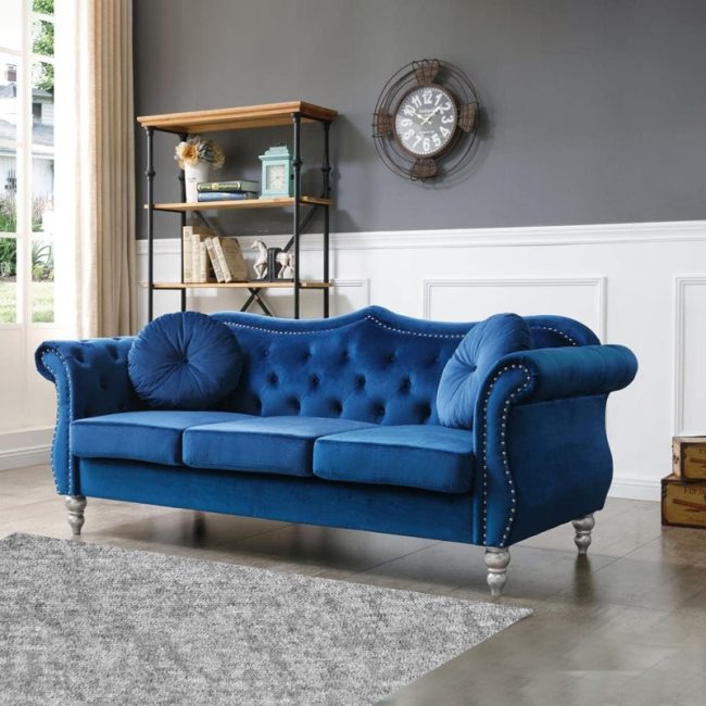 Transitional Look Velvet Tufted Sofa