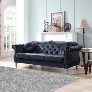 Transitional Look Velvet Tufted Sofa Purchase today