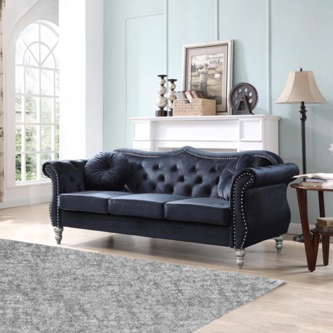 Transitional Look Velvet Tufted Sofa