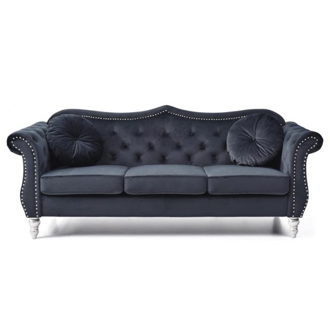 Transitional Look Velvet Tufted Sofa