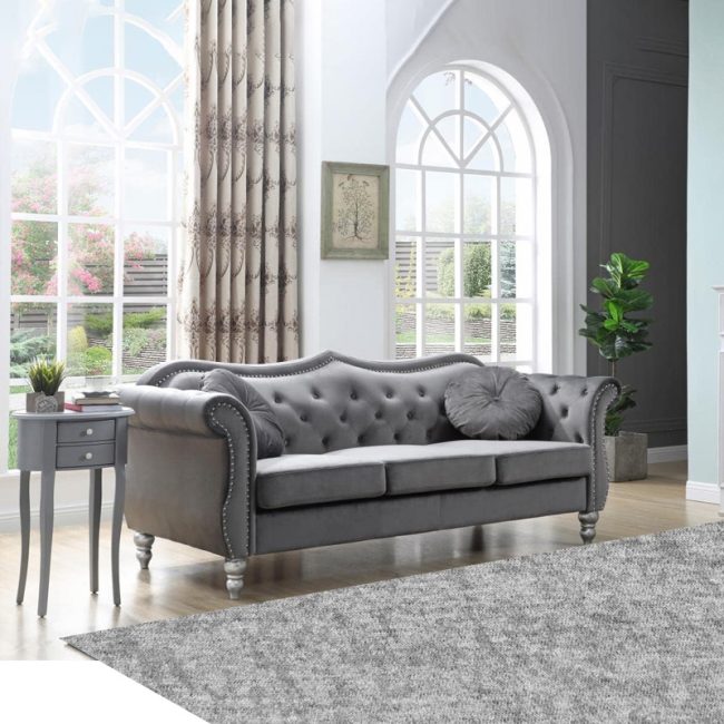 Transitional Look Velvet Tufted Sofa