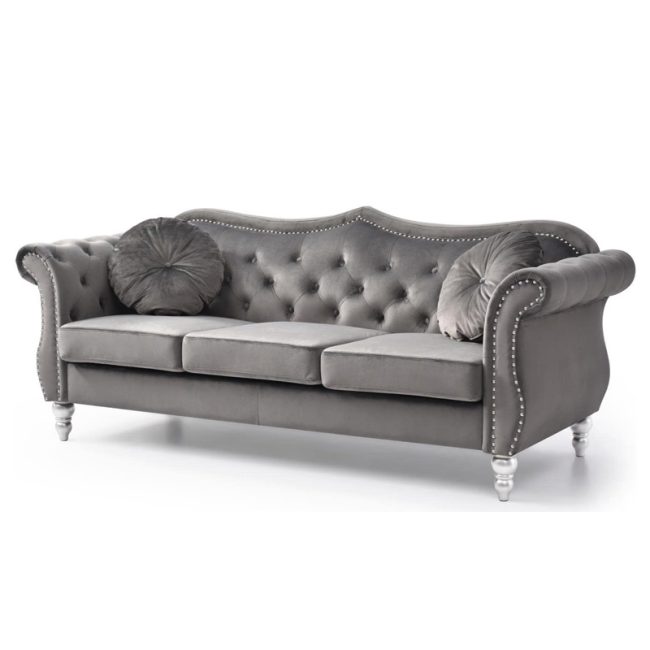 Transitional Look Velvet Tufted Sofa