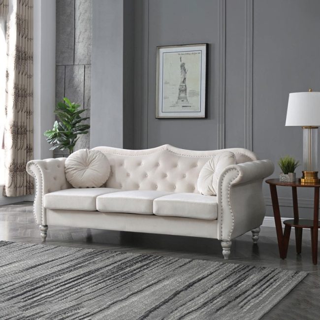 Transitional Look Velvet Tufted Sofa