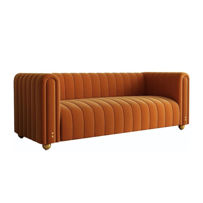 Velvet Sofa with Round Handrails and Metal