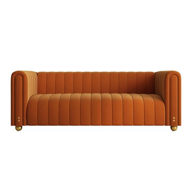 Velvet Sofa with Round Handrails and Metal