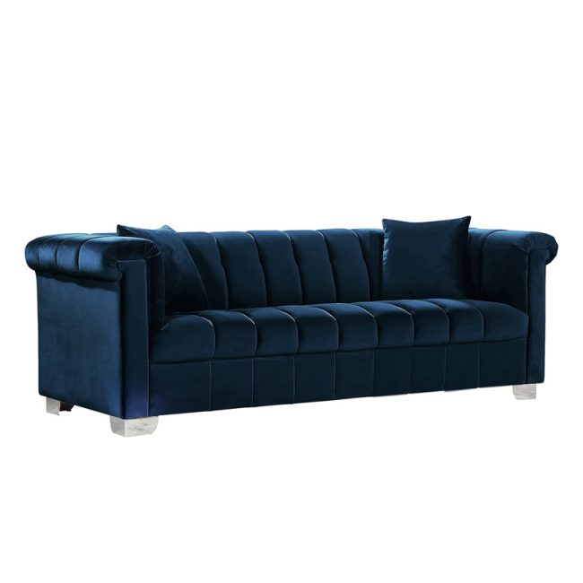 Velvet Wrapped Sofa with Deep Channel Tufting