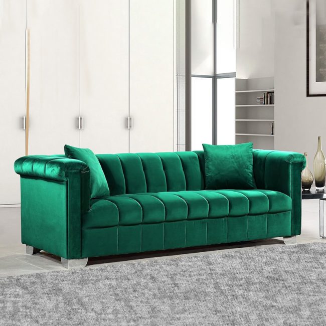 Velvet Wrapped Sofa with Deep Channel Tufting