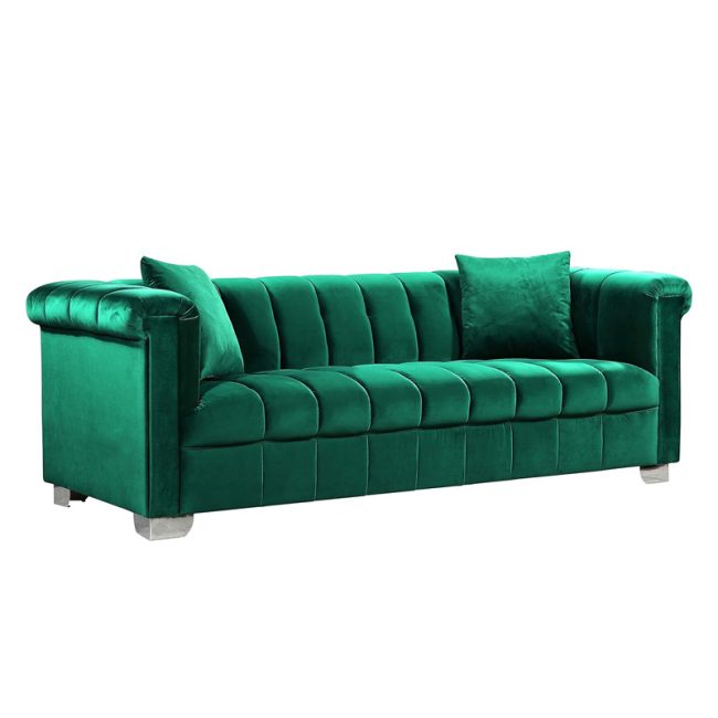 Velvet Wrapped Sofa with Deep Channel Tufting