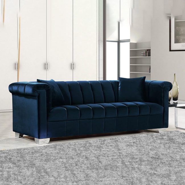 Velvet Wrapped Sofa with Deep Channel Tufting