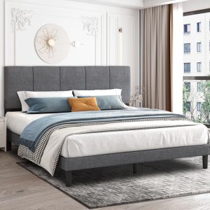 Vertical Line Fabric Upholstered Headboard Bed