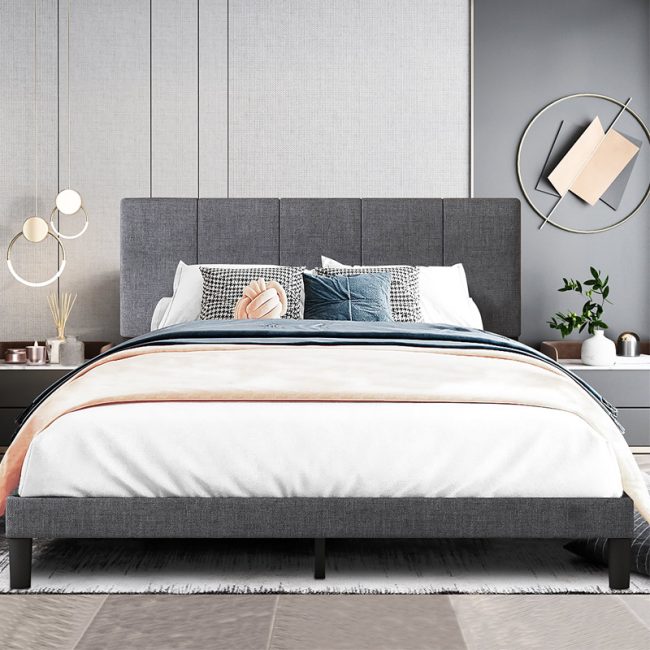 Vertical Line Fabric Upholstered Headboard Bed