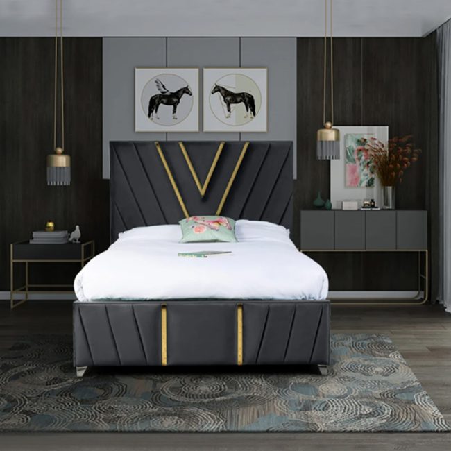 Vianca Crosse Line Velvet tufted Design Bed