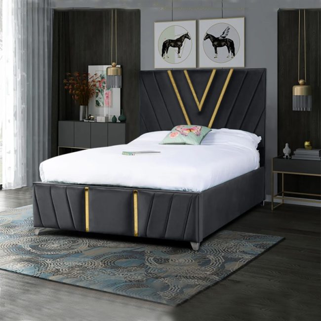 Vianca Crosse Line Velvet tufted Design Bed