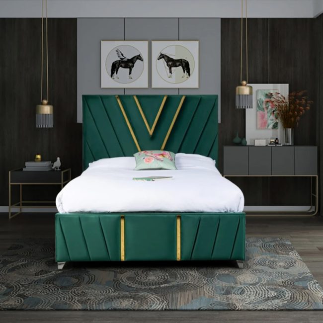 Vianca Crosse Line Velvet tufted Design Bed