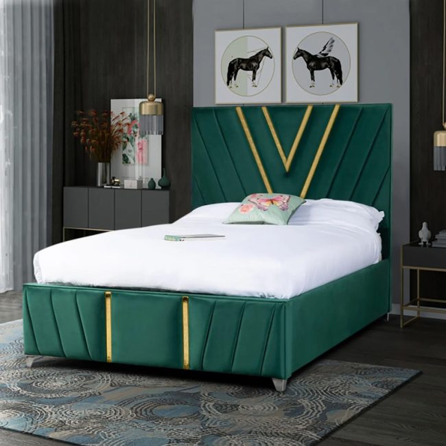 Vianca Crosse Line Velvet tufted Design Bed