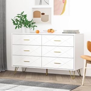 Wide Chest of Drawers with Gold Handles