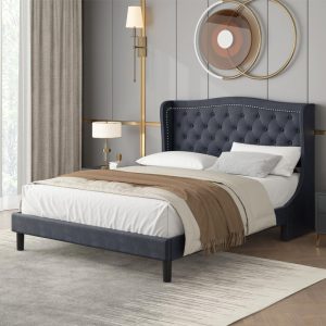 Get it now Wingback Button Tufted Upholstered Headboard Bed