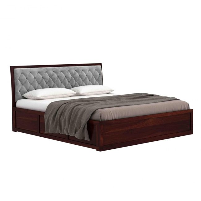 Wooden Bed with Upholstered Cushioned Headboard