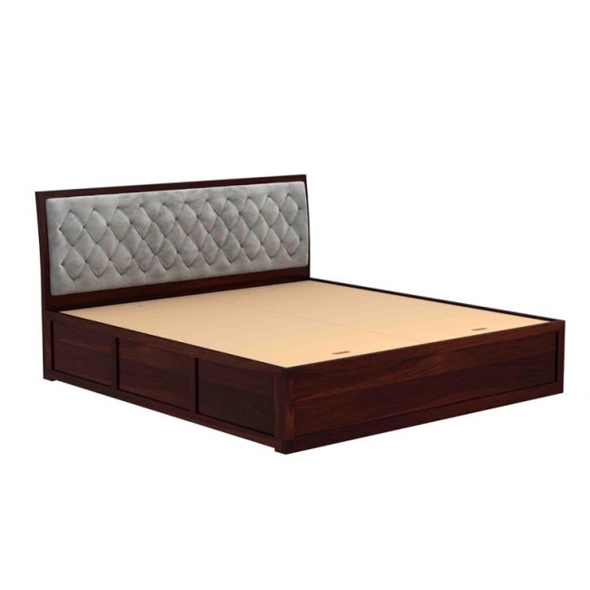 Wooden Bed with Upholstered Cushioned Headboard