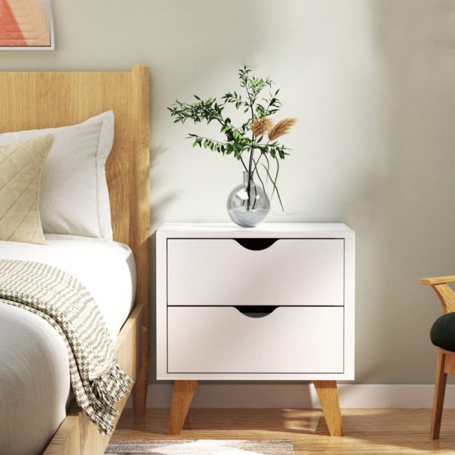 Anders 2 Drawers Nightstand in White