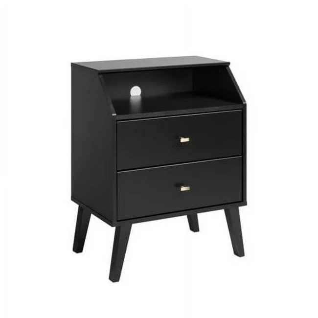 Angled Top Mid Century 2-Drawer Nightstand