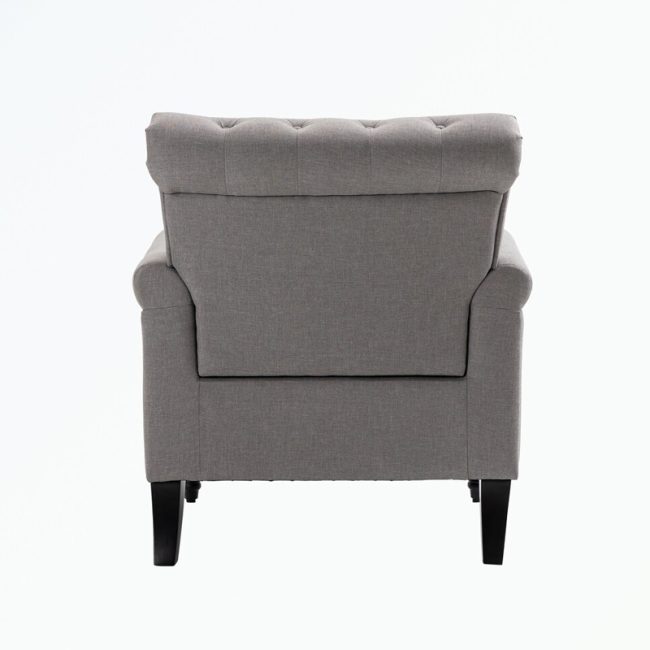 Button Tufted Back Linen Upholstered Armchair