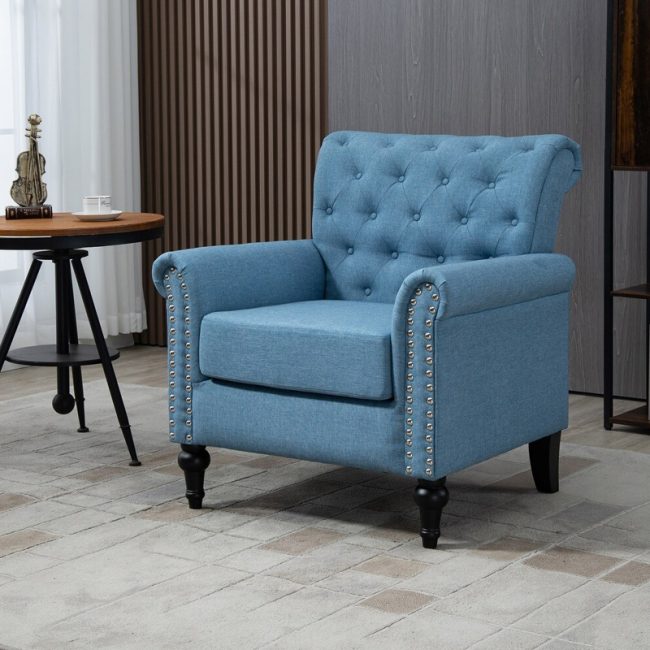 Button Tufted Back Linen Upholstered Armchair