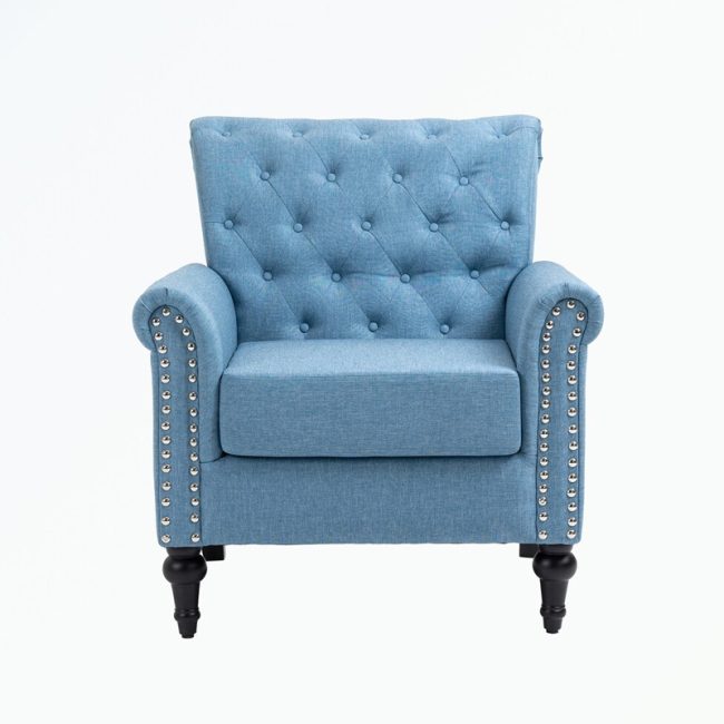 Button Tufted Back Linen Upholstered Armchair