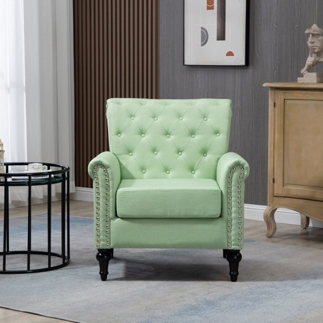 Button Tufted Back Linen Upholstered Armchair