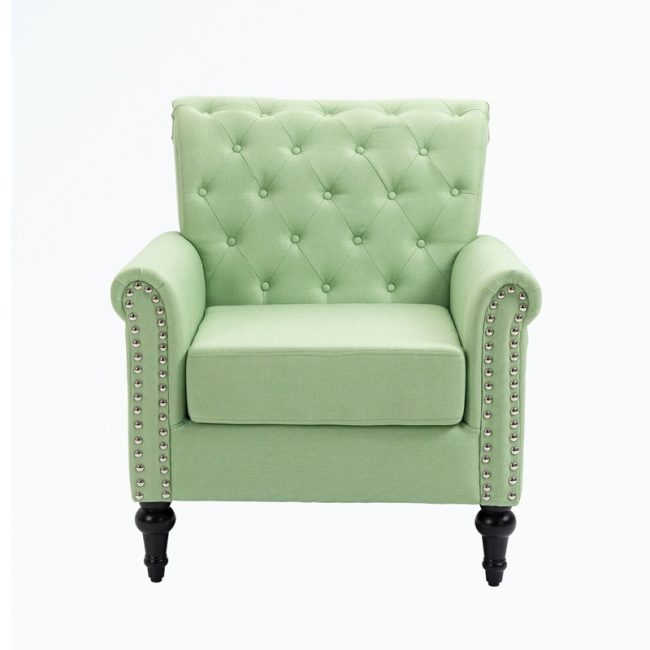 Button Tufted Back Linen Upholstered Armchair