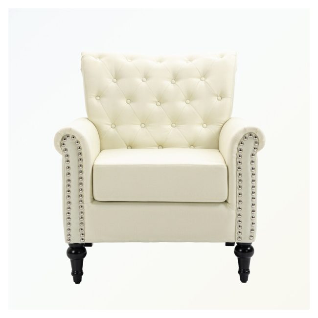 Button Tufted Back Linen Upholstered Armchair