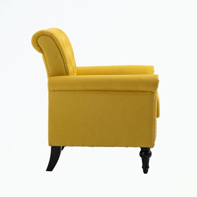 Button Tufted Back Linen Upholstered Armchair