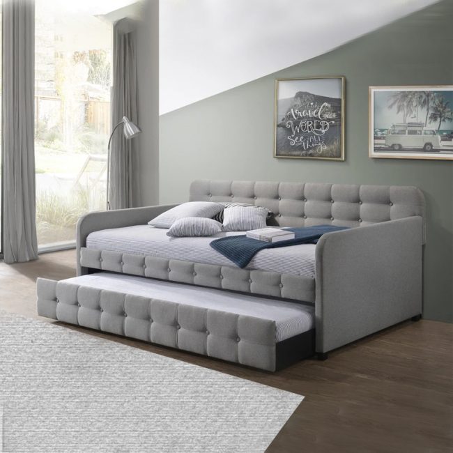 Button Tufted Upholstered Daybed with Trundle