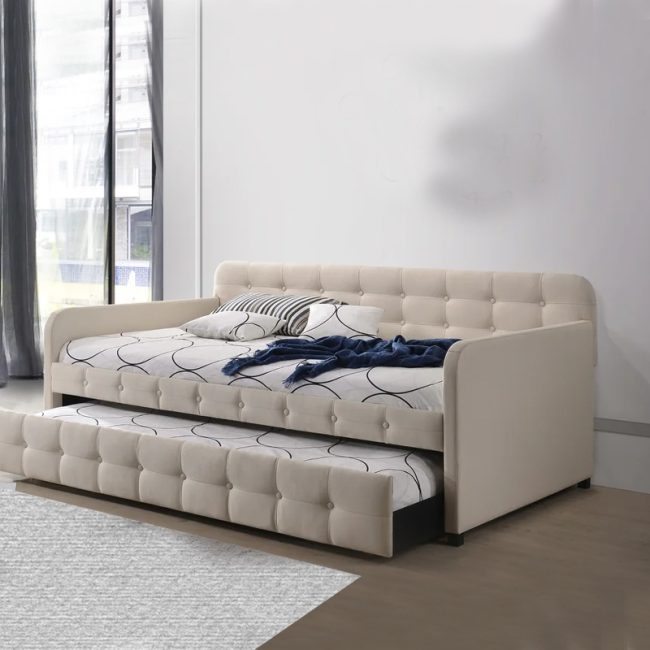 Button Tufted Upholstered Daybed with Trundle