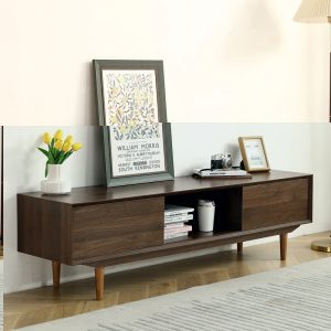 Living Room TV Stand with Solid Wood Legs