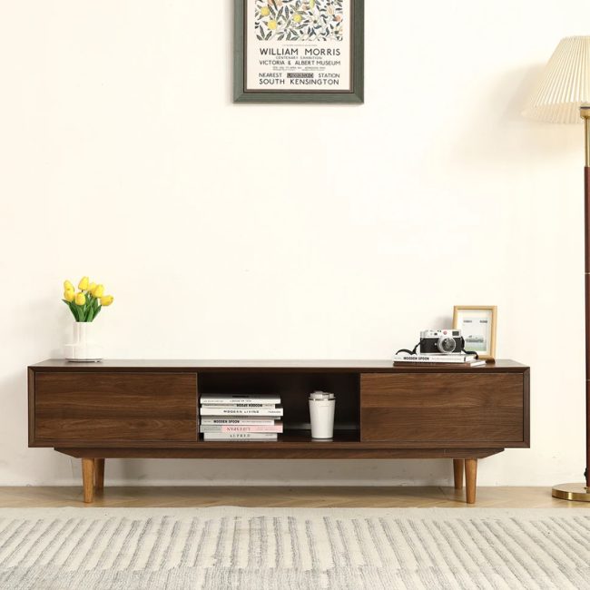 Contemporary Living Room TV Stand with Solid Wood Legs