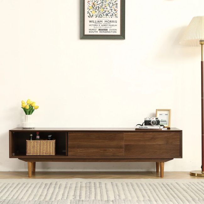 Contemporary Living Room TV Stand with Solid Wood Legs