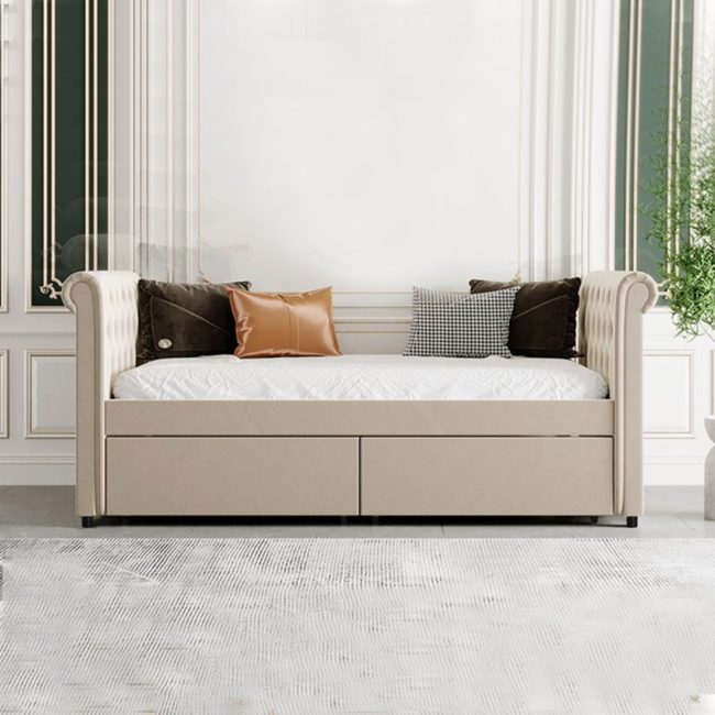 Contemporary Upholstered Twin daybed with Drawers