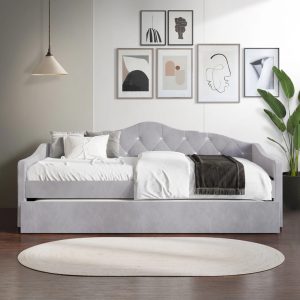 Crystal Button Tufted Twin Daybed with Trundle