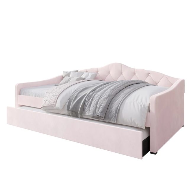 Crystal Button Tufted Twin Daybed with Trundle