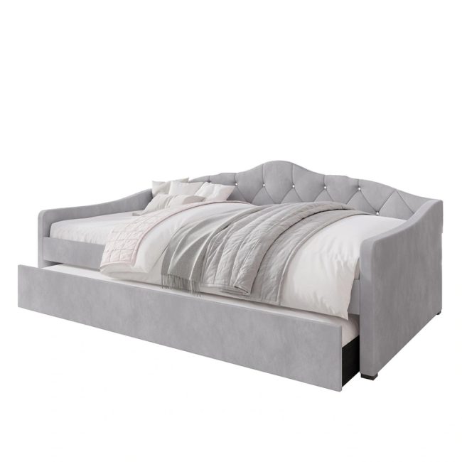 Crystal Button Tufted Twin Daybed with Trundle