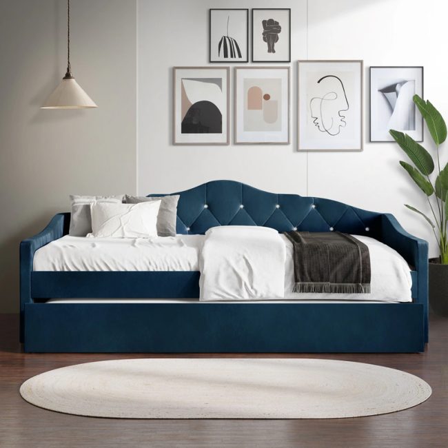 Crystal Button Tufted Twin Daybed with Trundle