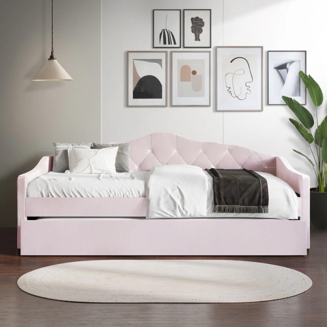 Crystal Button Tufted Twin Daybed with Trundle